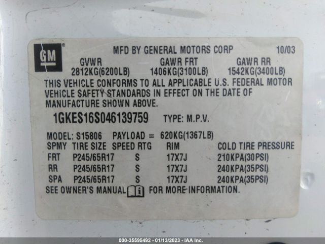 1GKES16S046139759 GMC ENVOY XL