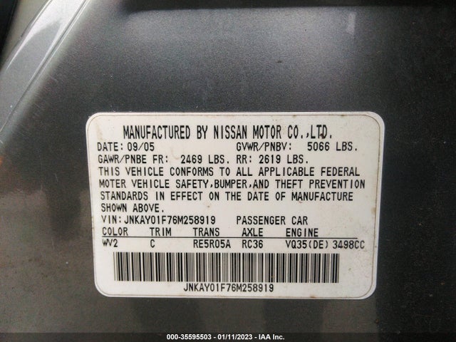 2006 INFINITI M35 VIN: JNKAY01F76M258919