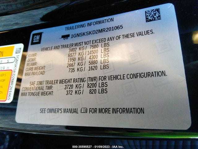 2021 Chevrolet Tahoe, VIN: 1GNSKSKD2MR201065