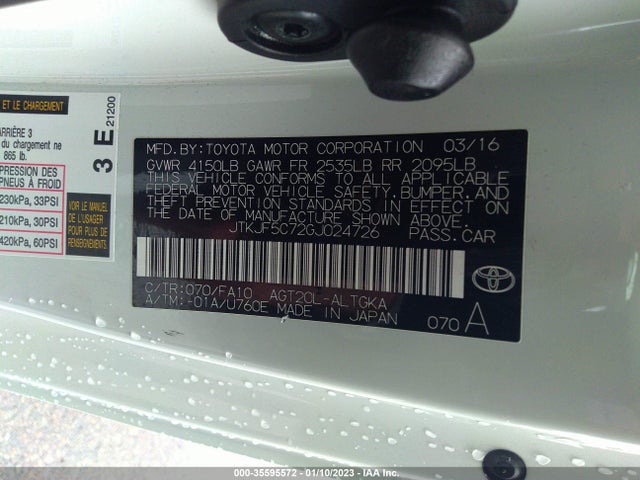 2016 SCION TC VIN: JTKJF5C72GJ024726