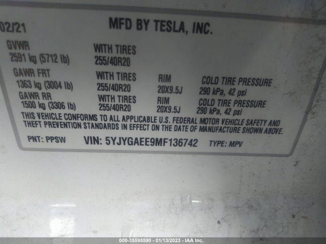 Tesla Model Y Long Range 2021 5YJYGAEE9MF136742 Image 11