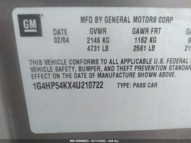 2004 BUICK LESABRE CUSTOM VIN: 1G4HP54KX4U210722