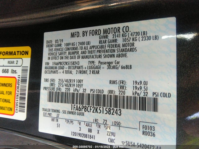 Ford MUSTANG GT 2019 1FA6P8CF2K5158243 Image 11