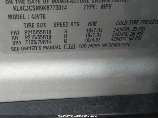 2019 BUICK ENCORE ESSENCE VIN: KL4CJCSM9KB773014
