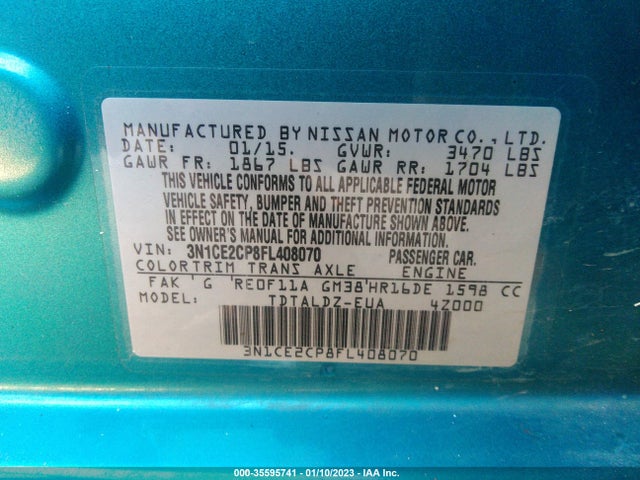 2015 NISSAN VERSA NOTE S/S PLUS/SV/SR/SL VIN: 3N1CE2CP8FL408070