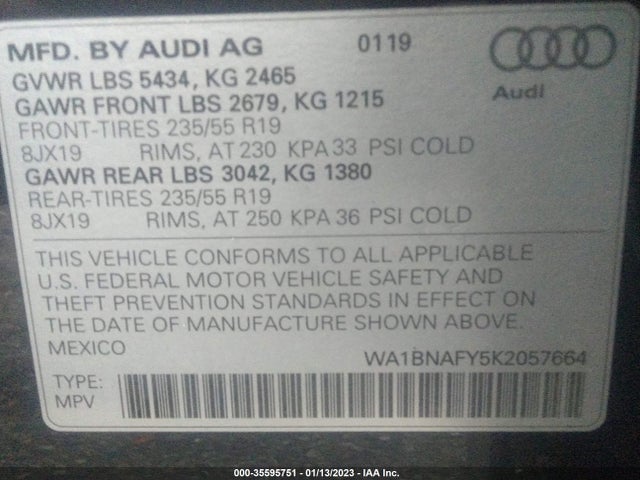 2019 Audi Q5, VIN: WA1BNAFY5K2057664