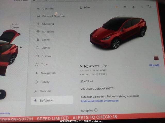 Tesla Model Y Long Range 2022 7SAYGDEEXNF307701 Image 8