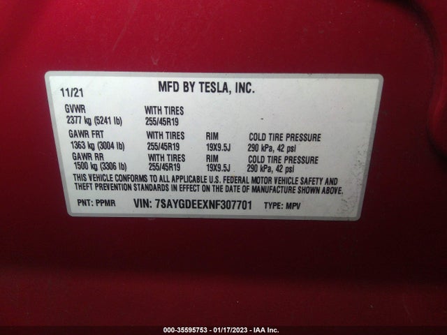 Tesla Model Y Long Range 2022 7SAYGDEEXNF307701 Image 10