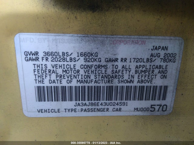 JA3AJ86E43U024591 Mitsubishi Lancer Oz-rally