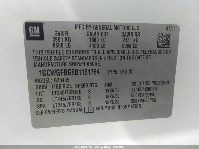 Chevrolet EXPRESS CARGO VAN 2011 1GCWGFBG8B1181784 Image 9
