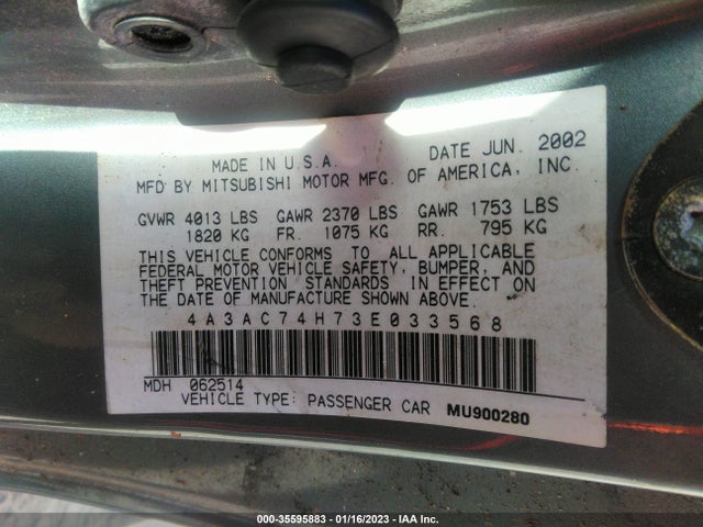 4A3AC74H73E033568 Mitsubishi Eclipse Gts