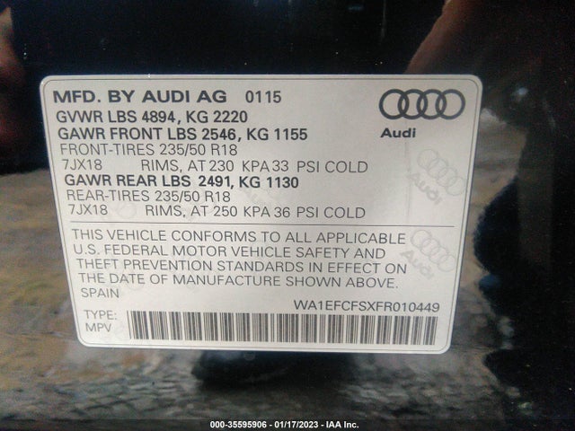 WA1EFCFSXFR010449 Audi Q3 2.0t Premium Plus