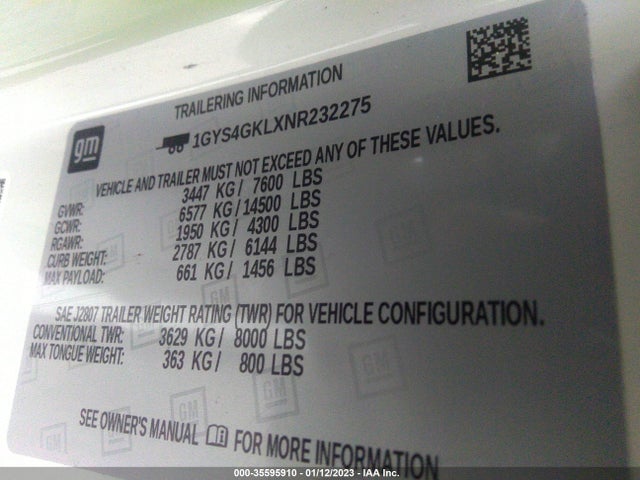 2022 Cadillac Escalade, VIN: 1GYS4GKLXNR232275