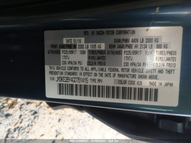 2016 MAZDA CX-5 SPORT VIN: JM3KE2BY4G0761415
