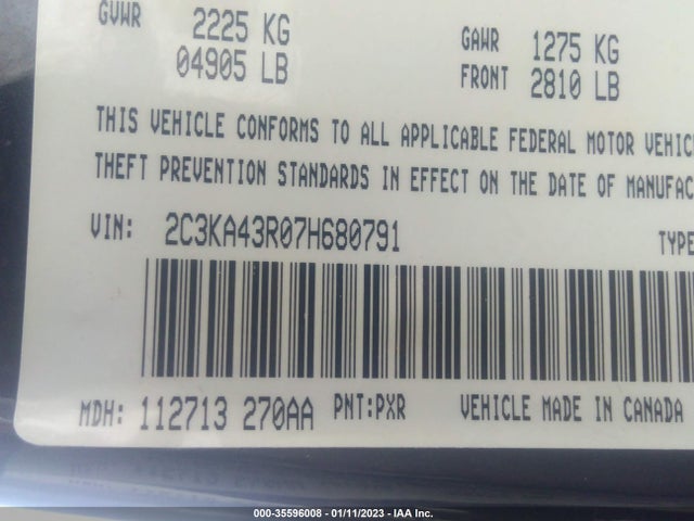 2007 CHRYSLER 300 VIN: 2C3KA43R07H680791