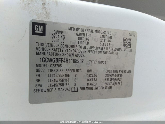 2017 Chevrolet Express, VIN: 1GCWGBFF4H1108902
