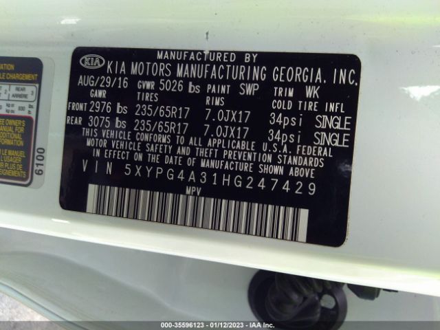 5XYPG4A31HG247429 KIA SORENTO LX