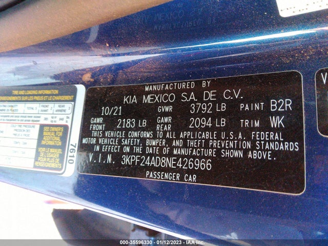 2022 Kia Forte, VIN: 3KPF24AD8NE426966