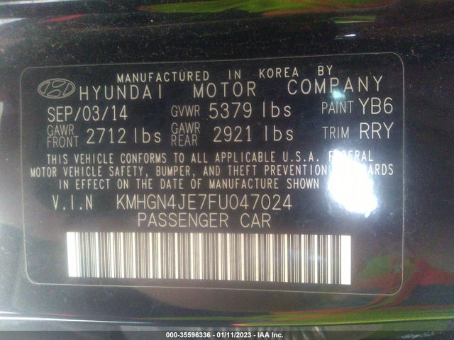 2015 Hyundai Genesis, VIN: KMHGN4JE7FU047024