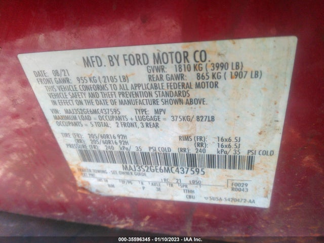 2021 FORD ECOSPORT SE VIN: MAJ3S2GE6MC437595