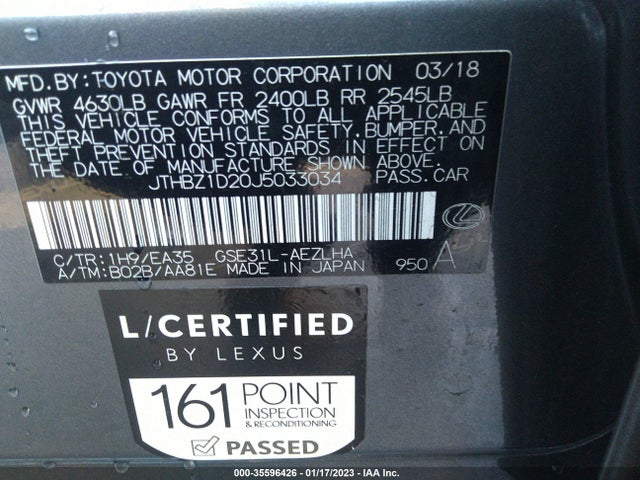JTHBZ1D20J5033034 Lexus Is Is 350