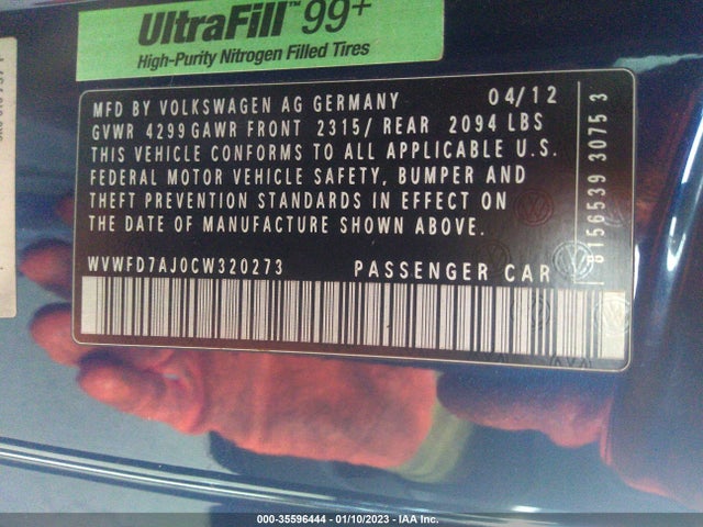 2012 VOLKSWAGEN GTI AUTOBAHN PZEV VIN: WVWFD7AJ0CW320273