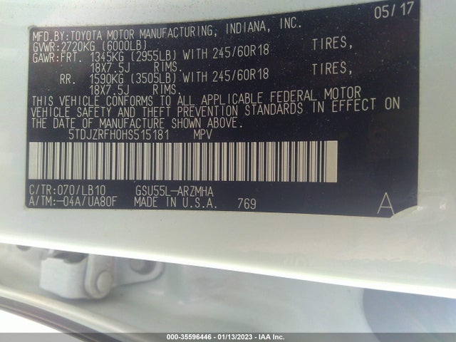 Toyota Highlander Xle/se 2017 5TDJZRFH0HS515181 Image 11