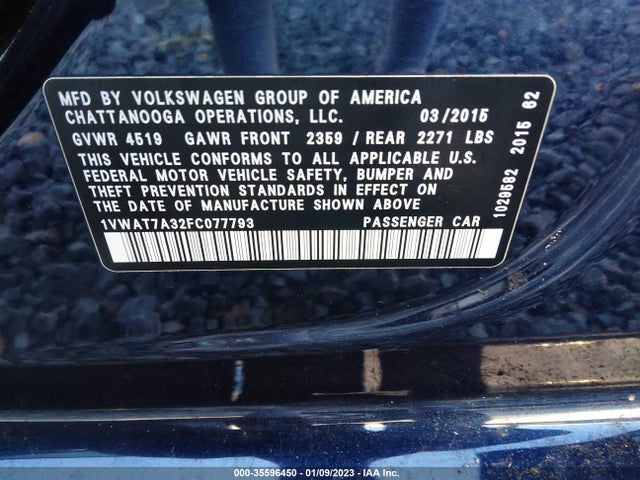 1VWAT7A32FC077793 Volkswagen Passat 1.8t S
