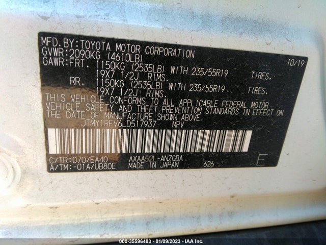 2020 TOYOTA RAV4 LIMITED VIN: JTMY1RFV6LD517937