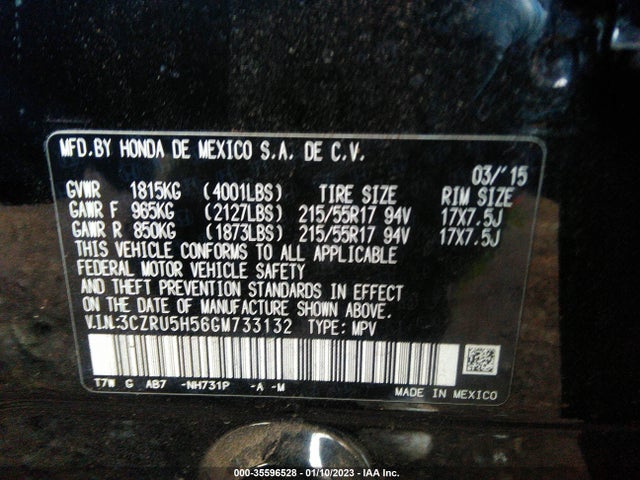 2016 Honda HR-V, VIN: 3CZRU5H56GM733132