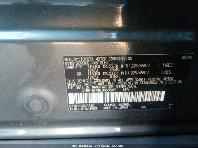 2020 TOYOTA RAV4 XLE VIN: JTMP1RFV8LD060849
