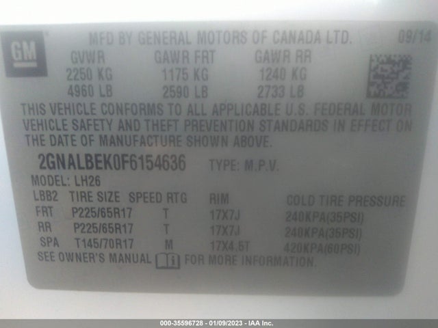 Chevrolet EQUINOX LT 2015 2GNALBEK0F6154636 Image 9
