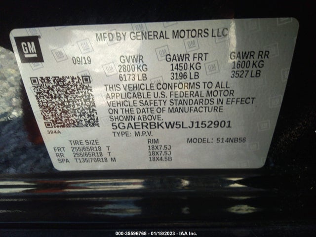2020 BUICK ENCLAVE ESSENCE VIN: 5GAERBKW5LJ152901