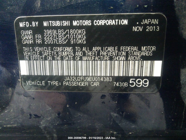 JA32U2FU9EU014383 Mitsubishi LANCER ES