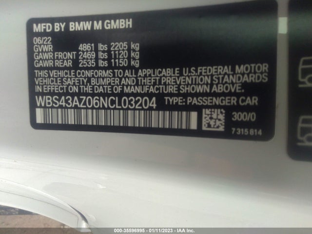 2022 BMW M4, VIN: WBS43AZ06NCL03204