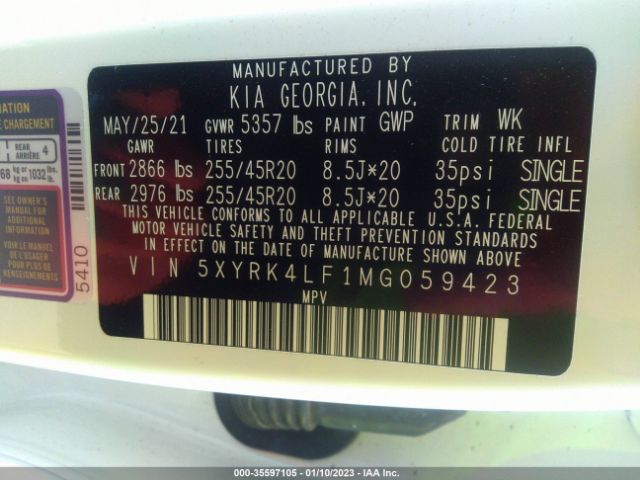 5XYRK4LF1MG059423 KIA Sorento Sx Prestige