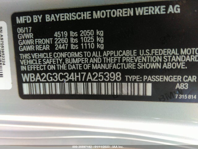 2017 BMW 2 Series, VIN: WBA2G3C34H7A25398