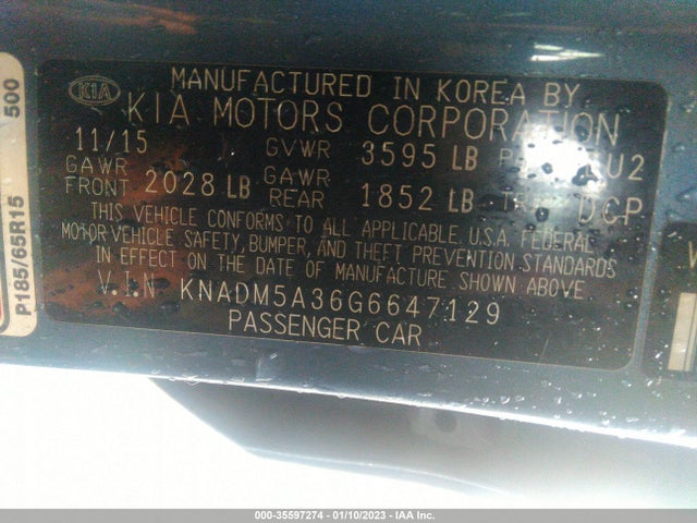 2016 Kia Rio, VIN: KNADM5A36G6647129