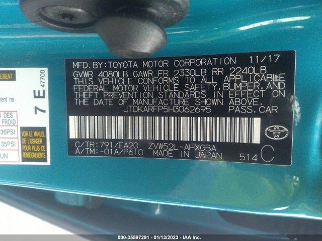 2017 Toyota Prius, VIN: JTDKARFP5H3062695