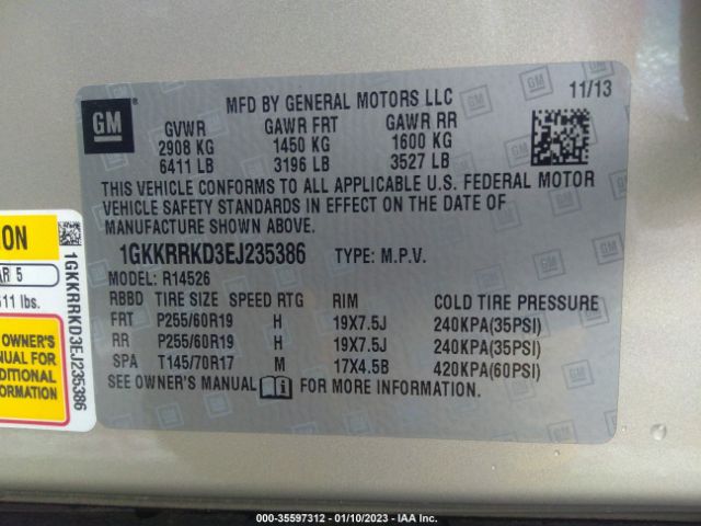 1GKKRRKD3EJ235386 GMC ACADIA SLT