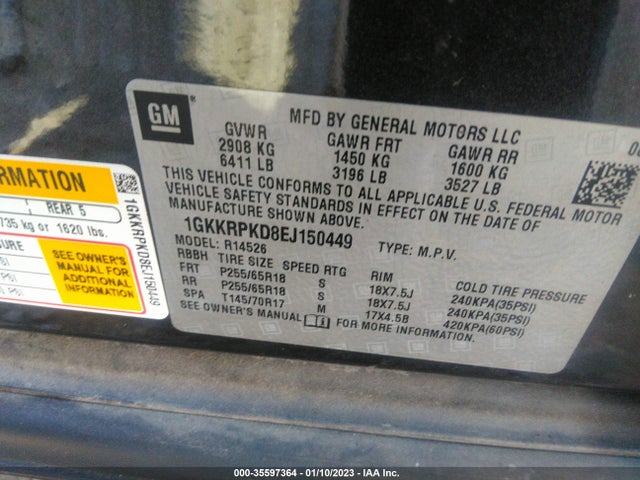 GMC ACADIA SLE 2014 1GKKRPKD8EJ150449 Image 9