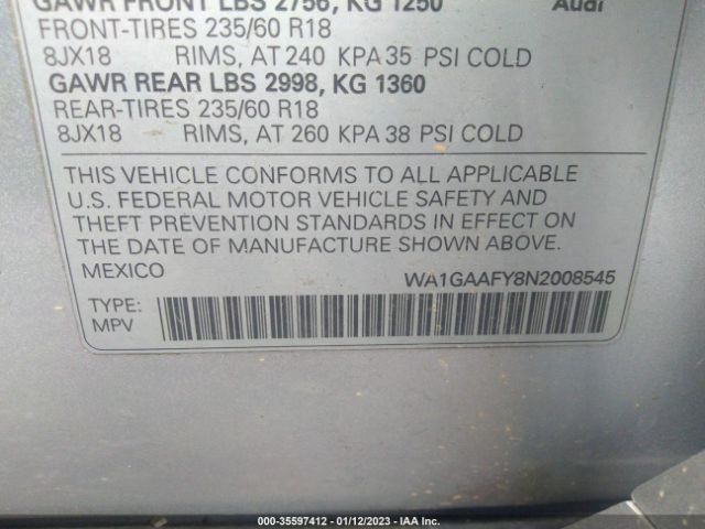 WA1GAAFY8N2008545 Audi Q5 Premium 45 Tfsi S Line Quattro S Tronic