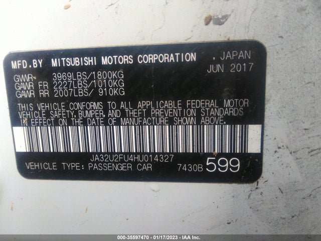2017 Mitsubishi Lancer, VIN: JA32U2FU4HU014327