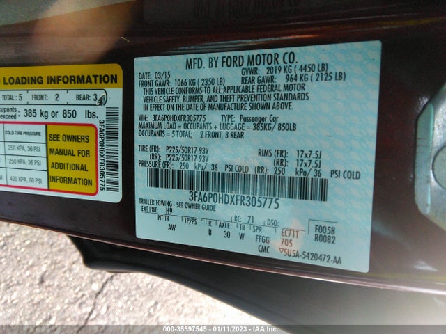 2015 Ford Fusion, VIN: 3FA6P0HDXFR305775