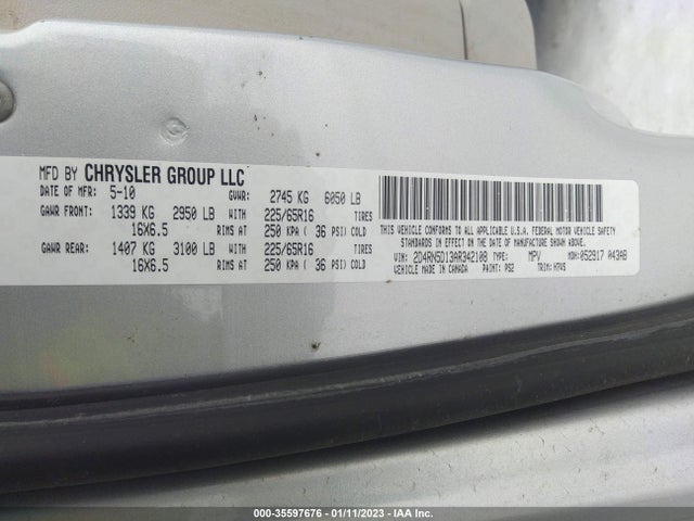 2010 DODGE GRAND CARAVAN SXT VIN: 2D4RN5D13AR342108