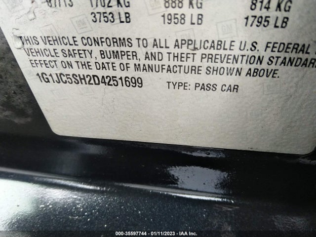 2013 CHEVROLET SONIC LT VIN: 1G1JC5SH2D4251699