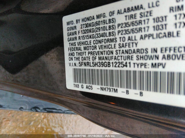 Honda ODYSSEY SE 2016 5FNRL5H39GB122541 Image 9