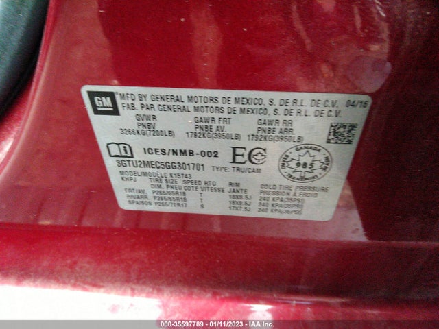 GMC Sierra 1500 Sle 2016 3GTU2MEC5GG301701 Image 9