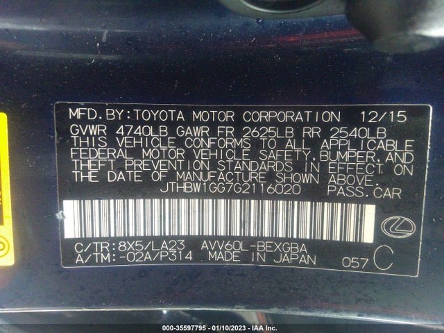 2016 Lexus ES, VIN: JTHBW1GG7G2116020