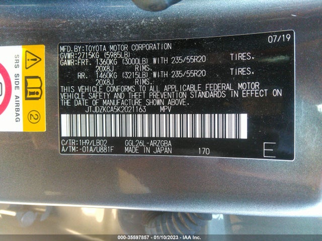 2019 Lexus RX, VIN: JTJDZKCA5K2021163